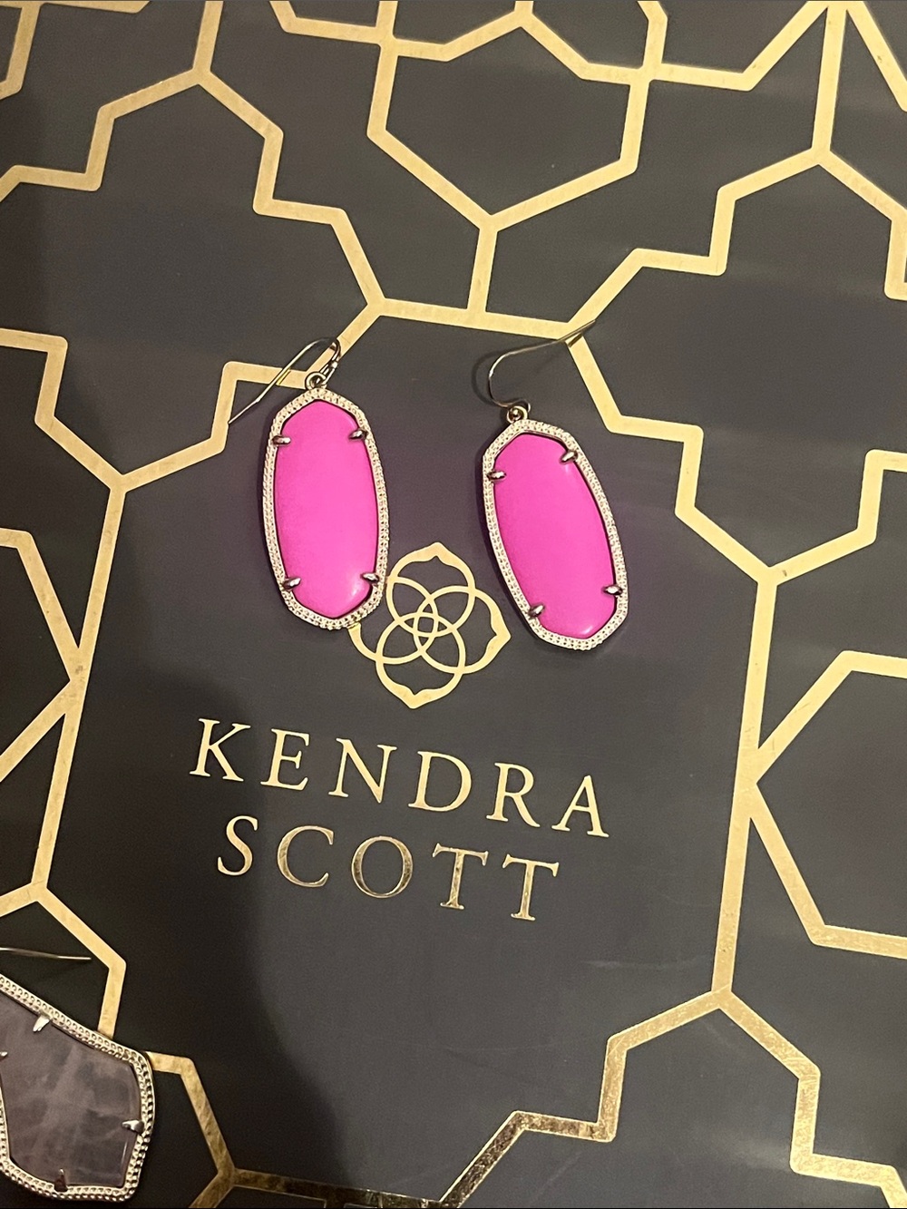 Kendra Scott Hot Pink Elle Drop Earrings with Pavé Trim